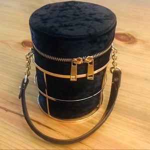 Caged Cylinder Black Velvet Evening Bag
